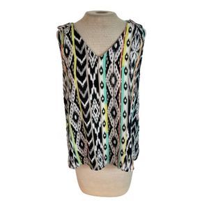 Sweet Rain Aztec High Low Tank Top Green Orange L Large